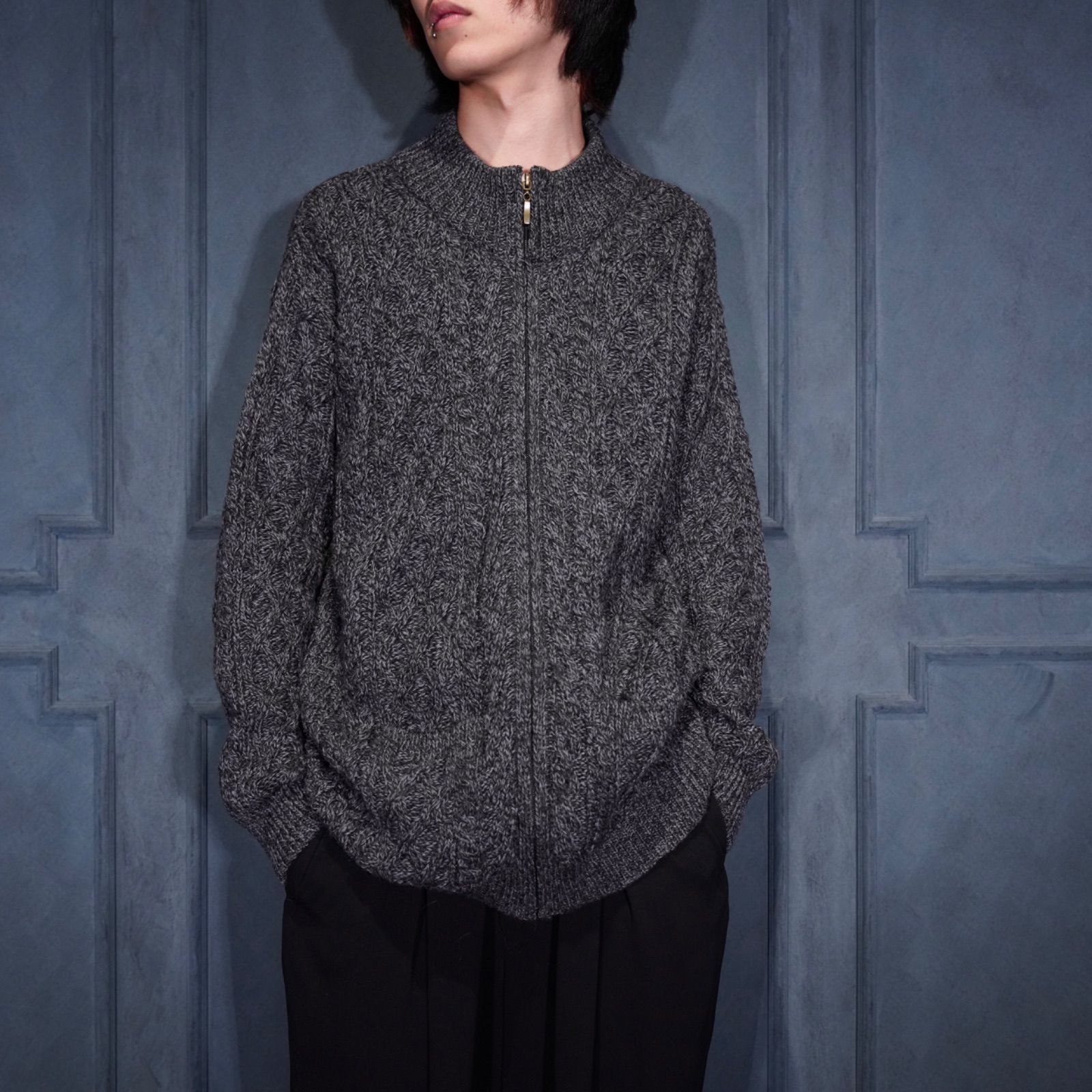 EU VINTAGE ARAN CRAFTS CABLE DESIGN ZIP UP MERINO WOOL DRIVERS KNIT BLOUSON MADE IN IRELAND|ヨーロッパ古着ケーブルデザインメリノウールドライバーズニットブルゾン