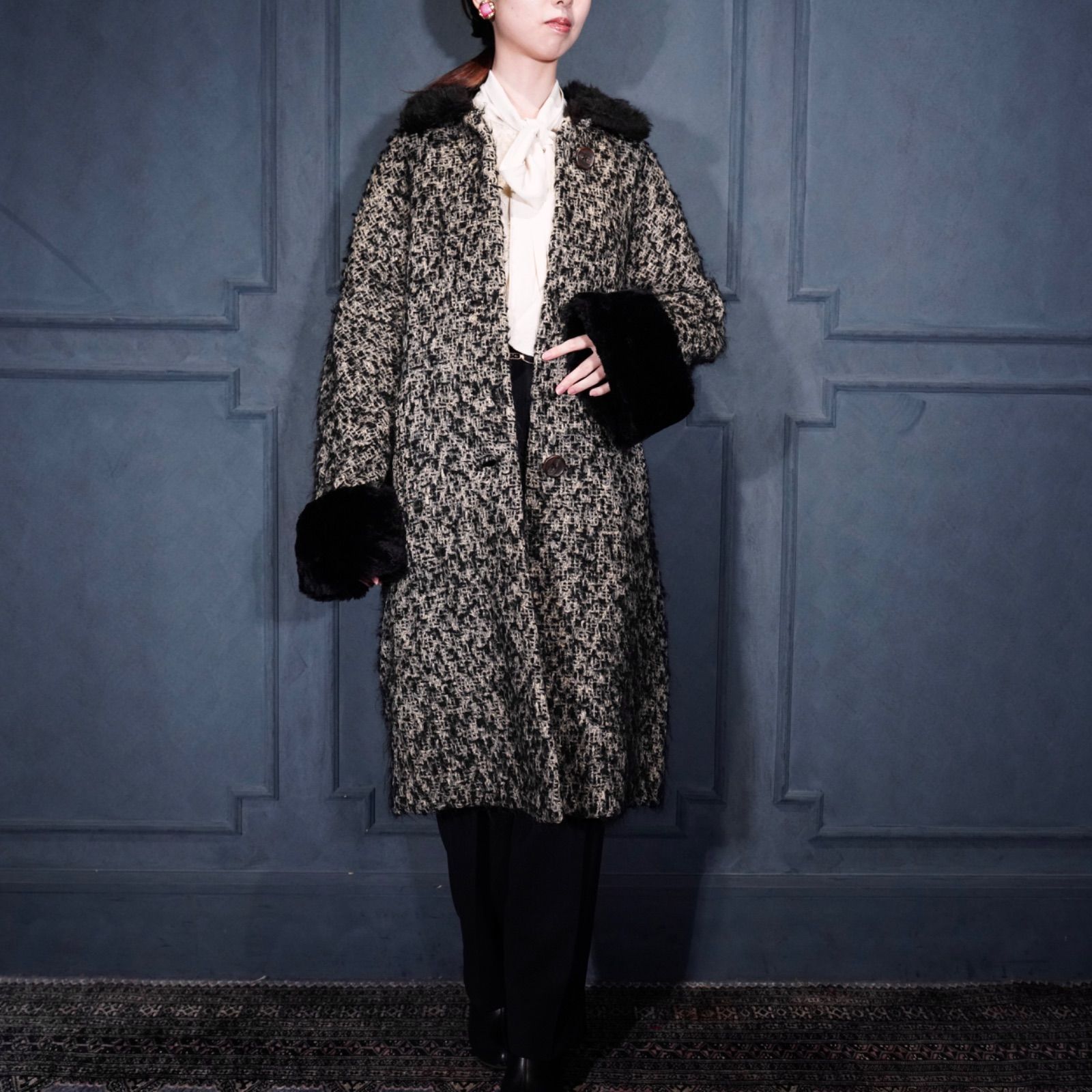 60’s〜 USA VINTAGE FUR COLLAR TWEED WOOL COAT|60年代アメリカ古着ファーカラーツイードウールコート