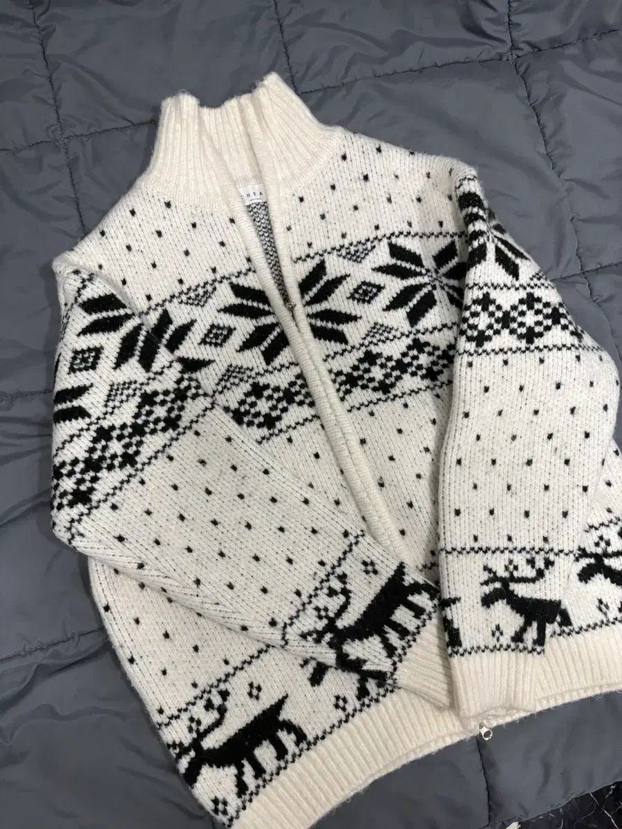 Free ノルディック パータン ニット ジップアップ カーディガン