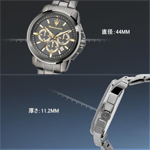  マセラティ腕時計 メンズ Successo シリーズ グレーダイヤル クロノグラフ クォーツ時計 ルミナスダイヤル針 5気圧防水 日本の動き 2年保証 J 金属ベルト 時計