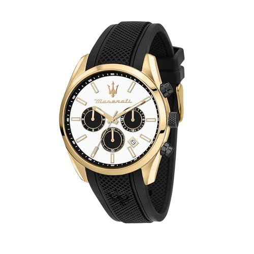 マセラティ 腕時計 メンズ クォーツ ブラック ストラップ ホワイト 文字盤 Attrazione シリーズ 43 mm ケース 5 ATM 防水 学生 ビジネス スポーツ用 J