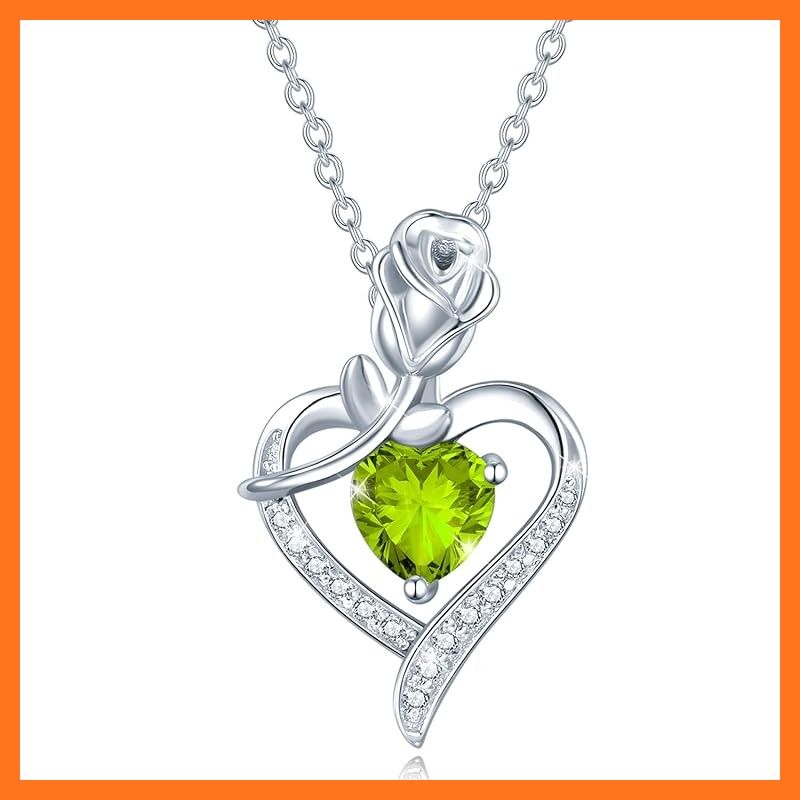 AGVANA ネックレス レディース ペリドット 誕生石 薔薇 ローズ モチーフ ハートネックレス シルバー 925 お守り ジュエリー アクセサリー 記念日 プレゼント ラッピング用品付き 0