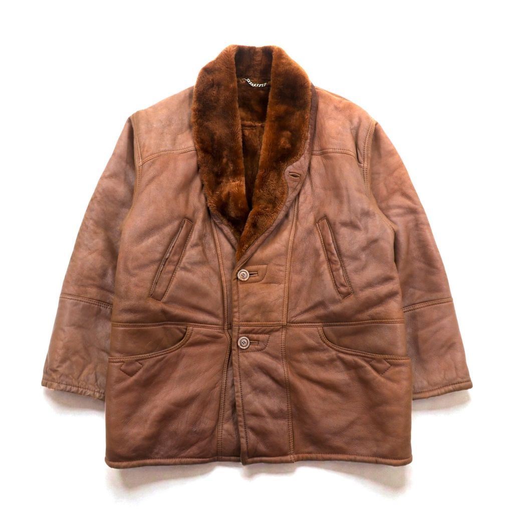 Confat 80 s ITALY Vintage Shearling Sheepskin Coat ショールカラー ムートンコート XL ボア襟 シープスキン 羊革 80年代 イタリア製