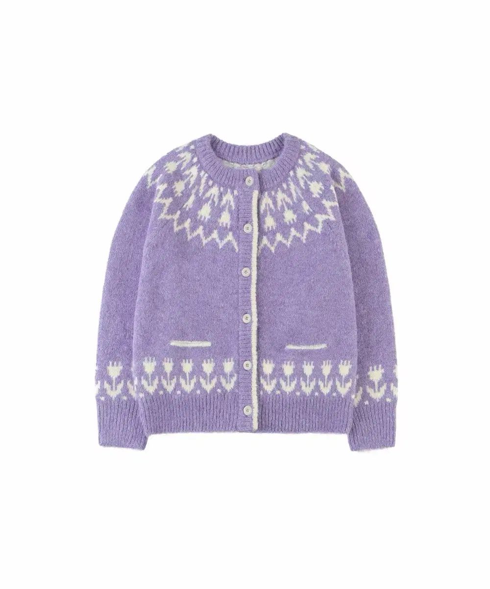 半円 アトリエ フラワー ヘアリー ウール カーディガン