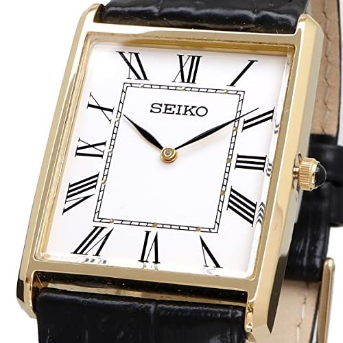 セイコー SEIKO 腕時計 メンズ スクエアデザイン クオーツ SWR 052 ホワイトダイヤル×ブラックレザーバンド 並行輸入品 J