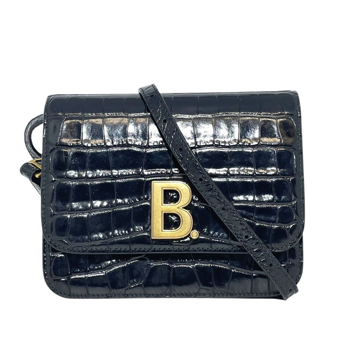 中古】 BALENCIAGA バレンシアガ Bロゴショルダー 592898 クロコ型押し