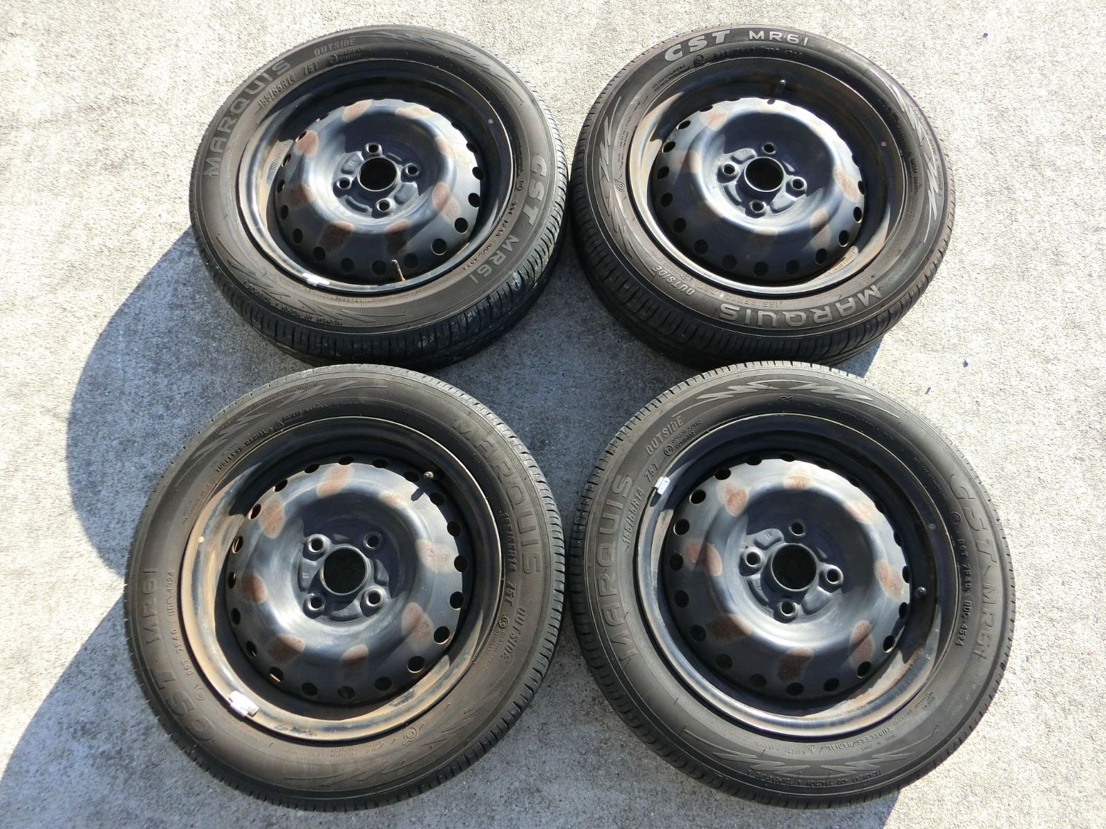 919 14インチ スチールホイール .5 J PCD 100 ハブ径 約54 mm 4穴 4本セット MARQUIS 155|65 R 14 2025年製 ダイハツ タント