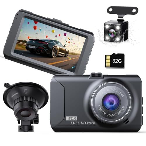 ドライブレコーダー 式 前後2カメラ搭載小型ドライブレコーダー 1296 P 3インチ液晶画面付き 32 GBカード同梱 DR 480 eb 80 a