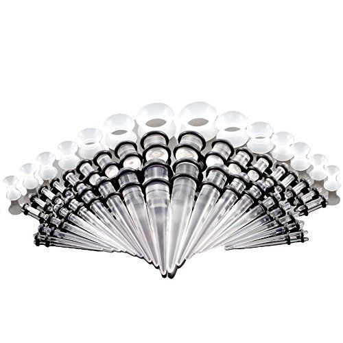 Vogem 拡張器 ピアス セット 50点 アクリル シリコン製 ボディピアス 14 G-00 G ダブルフ トンネル ゴム キャッチ エキスパンダー アクセサリー 金属アレルギー対応 男女兼用