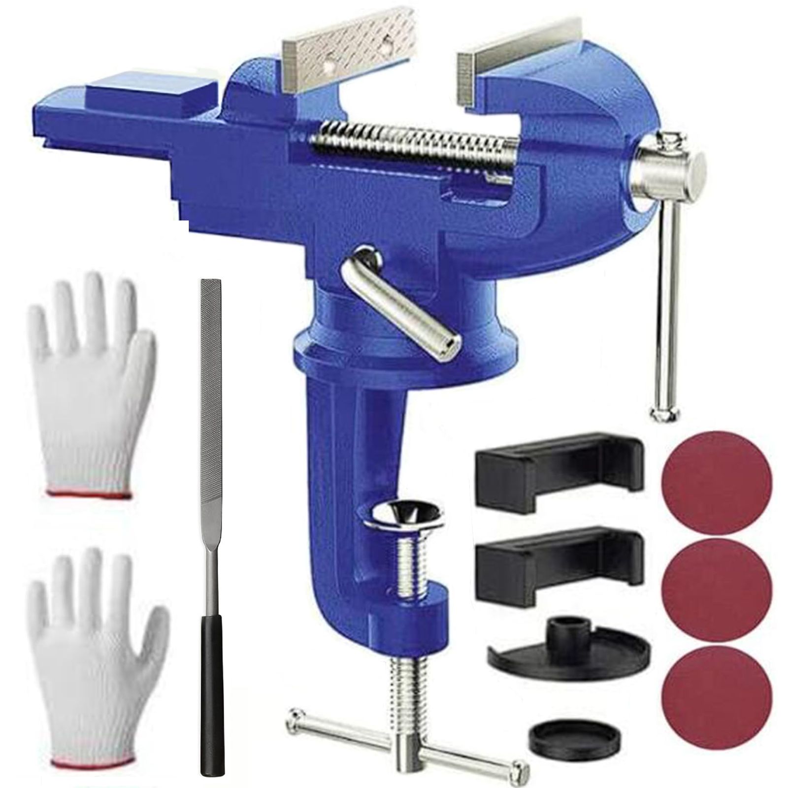 最大開口75 mm 小型卓上万力 360°回転盤付き ベンチバイス クランプ 鋳鋼製 鋳鉄ではありません 携帯用作業台 木工 導管 穴あけ 金属加工