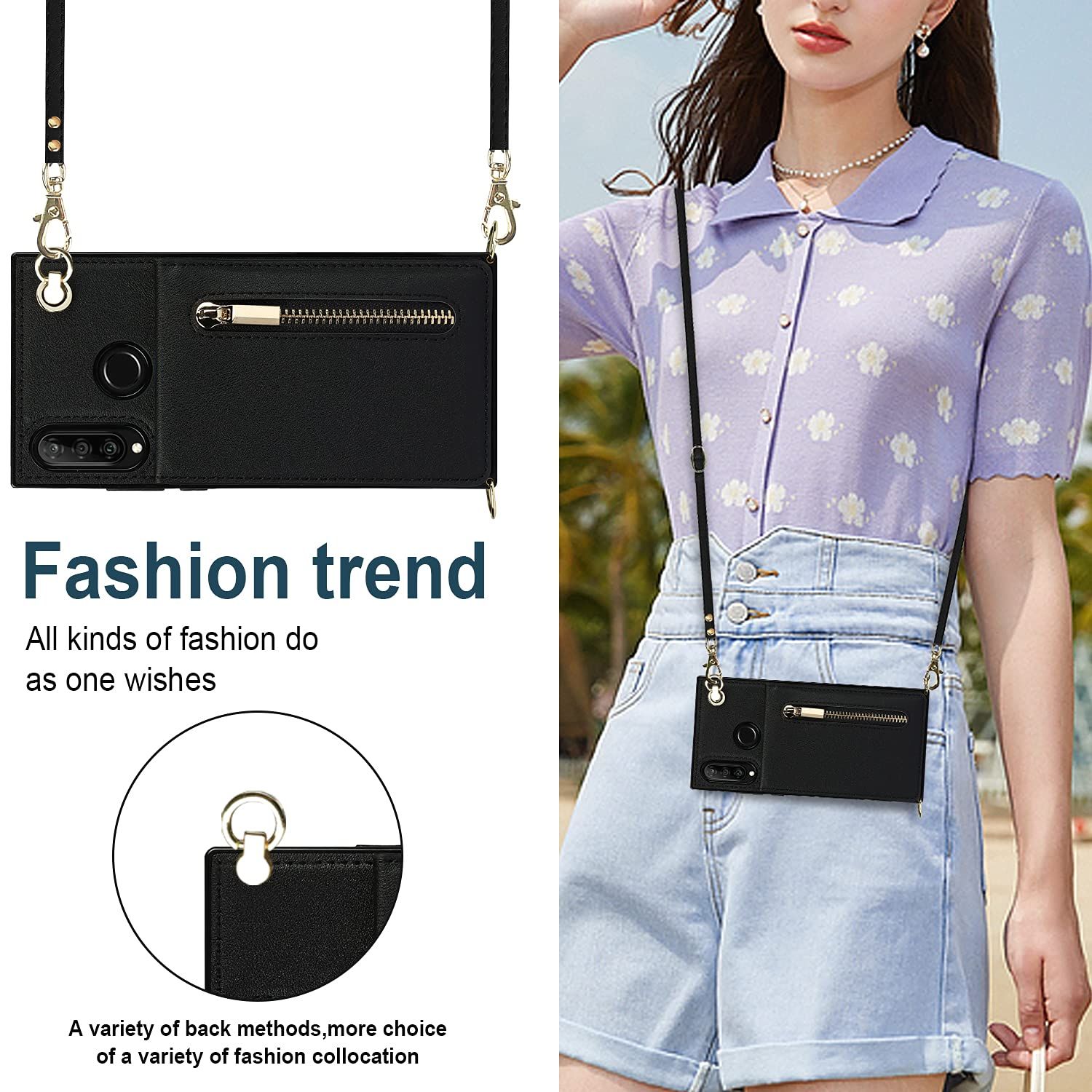 Huawei P 30 Lite|nova 4 e|HWV 33|P lite Premium 対応 スマホ 携帯 用 ケース ハーウェイ 肩掛け 首かけ 斜めがけ ショルダー ケースHuawei