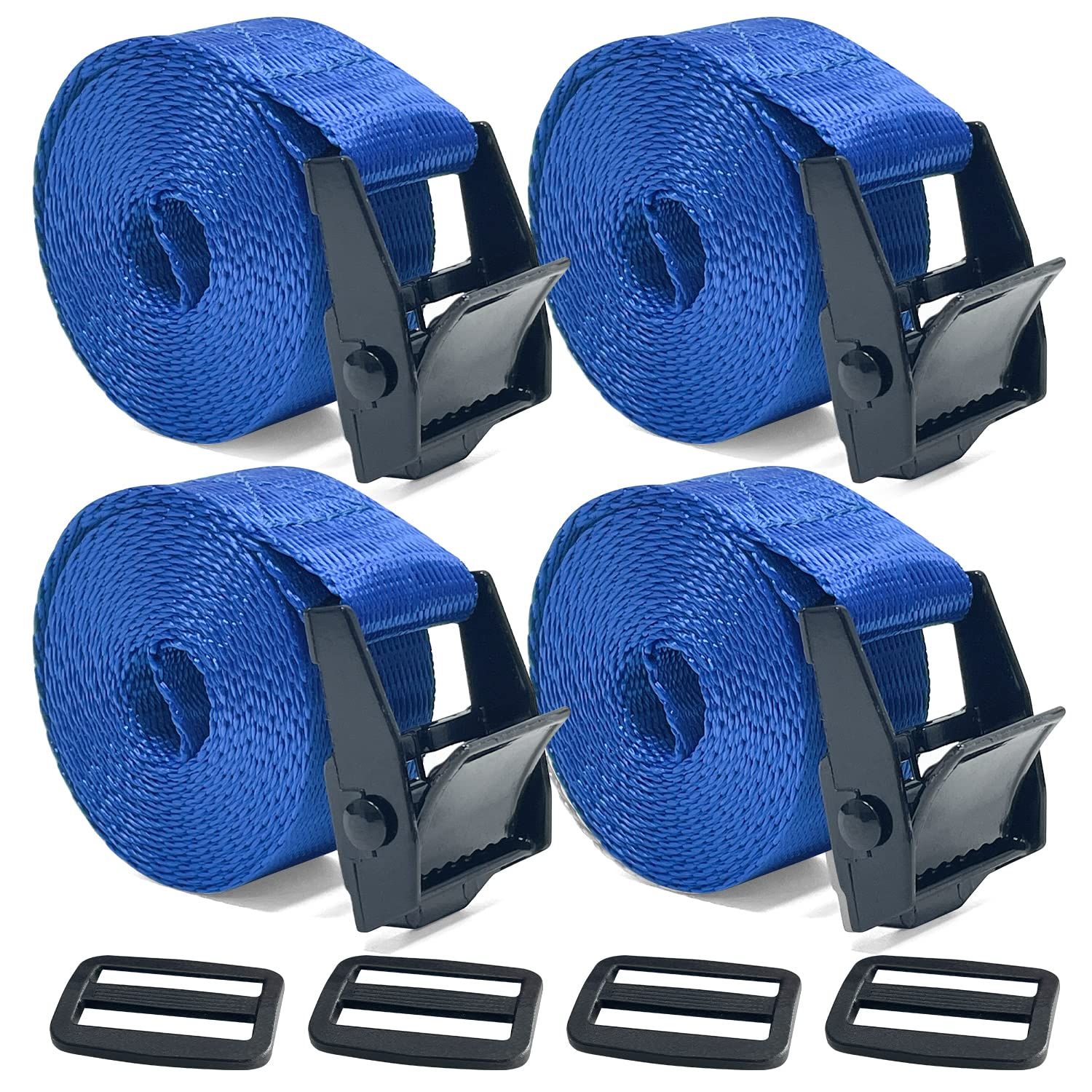 荷締ベルト 2 m カムバックル式 4本セット 荷締バンド 操作簡単 荷物固定ベルト 耐荷重200 kg ロック機能 荷物 固定 ベルト 締付固定 梱包 結束バンド バイク 締付 運搬 引っ越し 多機能バンド ブルー