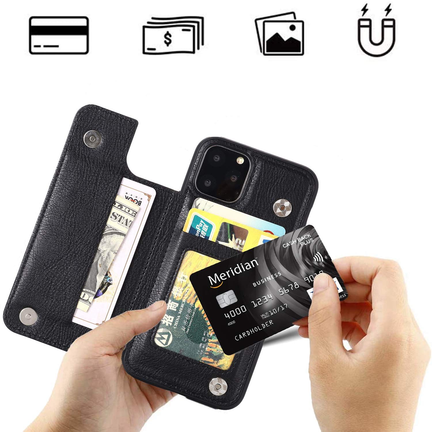 Viesa 背面カード 手帳型ケース iPhone 12 PRO MAX 6.7 inch 6.7インチ 対応 APPLE スマホ バックカバー ケース 手帳型 ブラック 財布型 背面カバー きスタンド機能 背面型ケース 適用 アップル アイフ