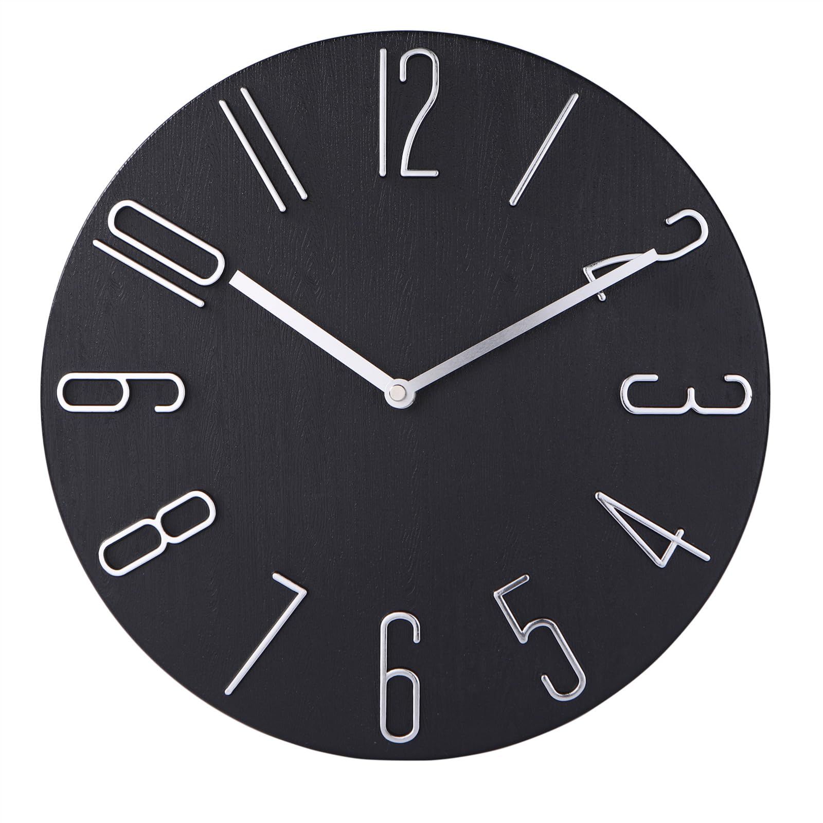 掛け時計 静音 連続秒針 直径30 cm おしゃれ 軽い 壁掛け時計 北欧 音がしない 非電波 ブラック