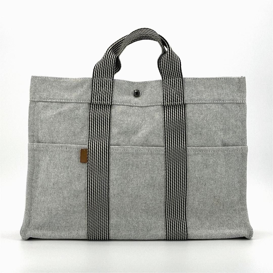 良品 734 エルメス ハンドバッグ ニューフールトゥ キャンバス グレー エルメス ニューフールトゥMM トートバッグ キャンバス グレー系
