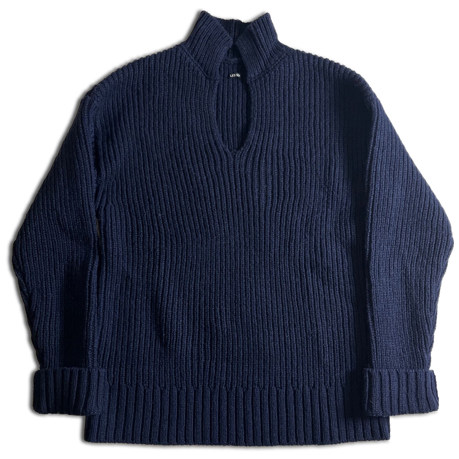 LES SIX 畦編み スキッパーニット 3 ネイビー レシス