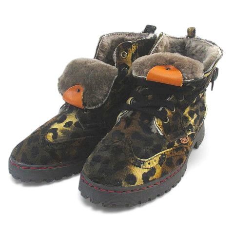 【中古】DOLFIE ドルフィー ハイカットスニーカー レオパード柄 ファー ブラウン 茶系 37  レディース DOLFIE ドルフィー ハイカットスニーカー レオパード柄 ファー