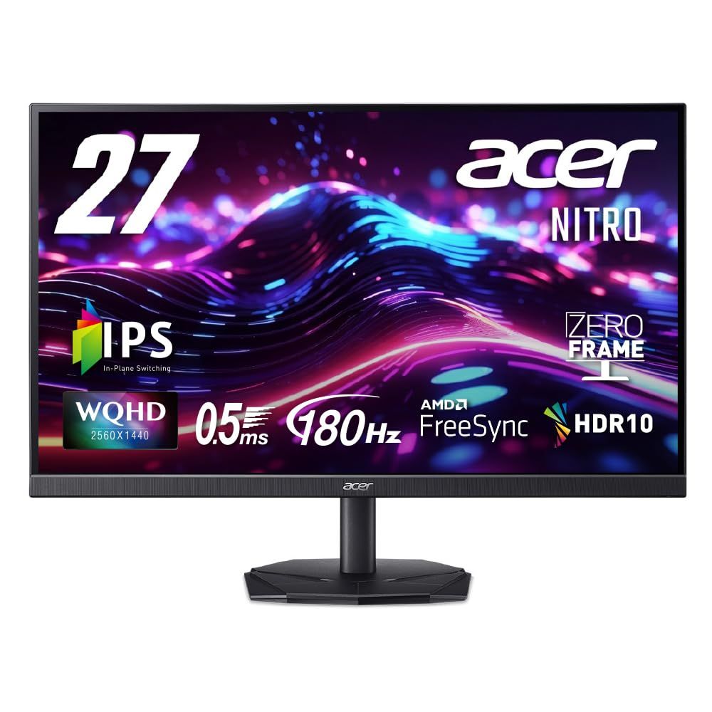 Acer ゲーミングモニター 27インチ IPS WQHD 非光沢 180 Hz 0.5 ms DCI-P 3 95% VRB機能 HDR 10 AMD FreeSync HDMI 2.0 DisplayPort 27型|IPS|WQHD|180 Hz|スピ-カ-