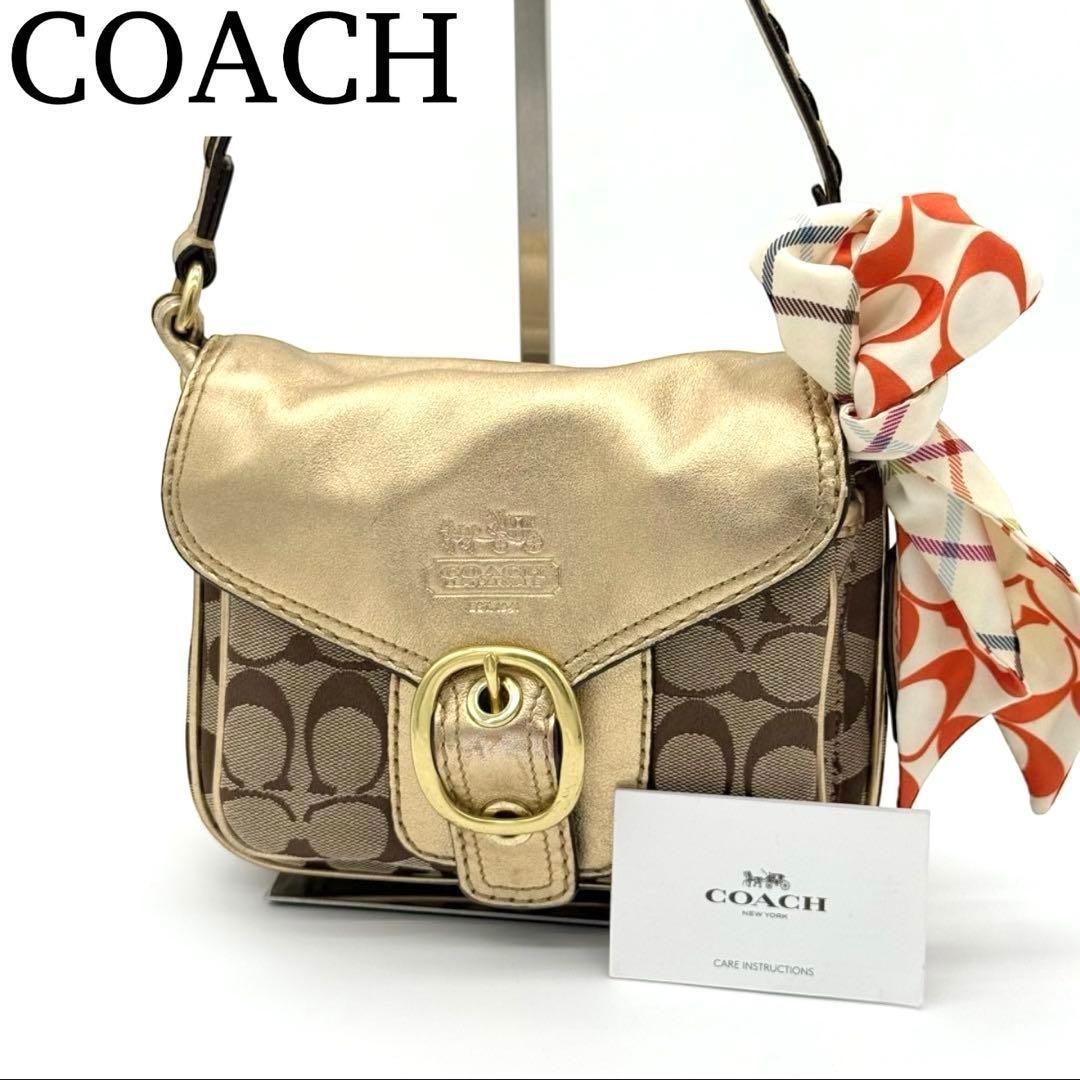 美品】COACH シグネチャー ポシェット ショルダーバッグ キャンバス 