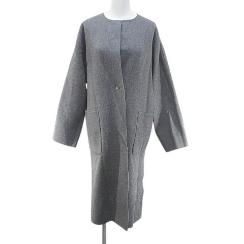 【中古】未使用品 デミルクス ビームス Demi-Luxe BEAMS リバーシブル ノーカラーコート ロング丈 36 灰系 グレー 毛 デミルクス ビームス Demi-Luxe BEAMS リバーシブル ノーカラーコート