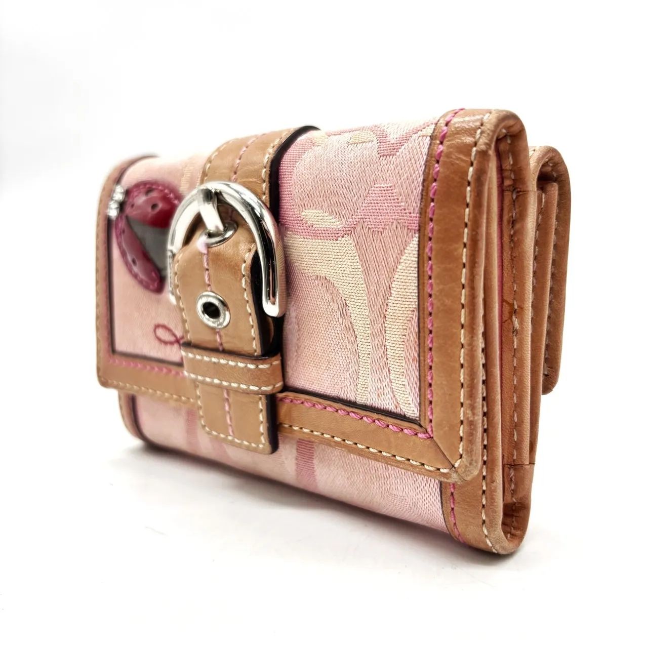 ✨良品✨ Coach Ladybug belt Wallet Signature Pink brown y2k