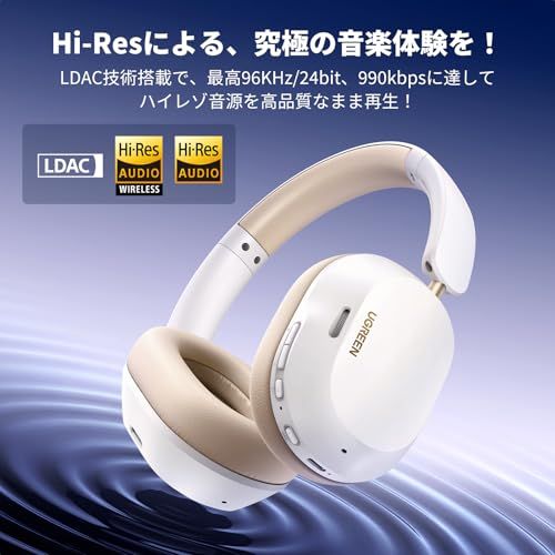 UGREEN ヘッドホン Bluetooth ワイヤレスヘッドホン ウルトラノイズキャンセリング LDAC ハイレゾ音質 5 4 有線 無線 最長75時間音楽再生 マルチポイント対応 外音取り込み 風ノイズ低減マイク搭載 ステ
