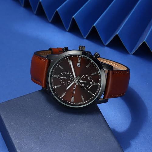  BUREI メンズ腕時計 ブラウン 革ベルト アナログ 日付表示 クオーツ 防水 軽量 うで 時計 シンプル おしゃれ ビジネス カジュアル 高校生 プレゼント ウォッチ ブラック 腕時計(クォーツ) 腕時計(アナログ)
