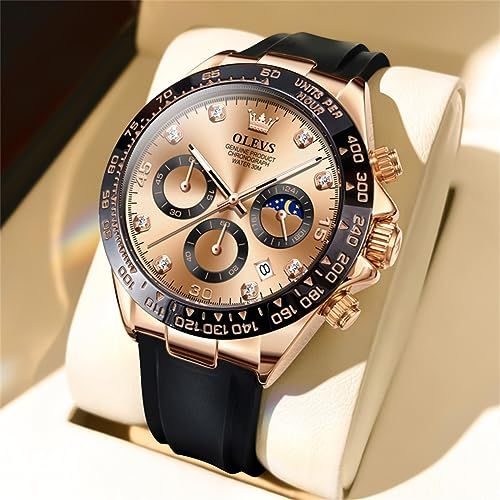 OLEVS オシャレ 腕時計 メンズ スポーツウォッチ クォーツ 防水 アナログ 日付 黒 シリカゲルベルト ストップウォッチ 大きい ローズゴールド 見やすい 紳士
