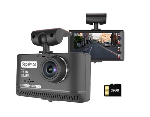 供給品 2.5 K 3 inch IPSドライブレコーダー 前方400万画素 QHD画質 小型ドラレコ 前後同時録画 32 GBカード付き 160度超広角 耐熱構造 スーパーキャパシタ 電波障害対策 ノイズ対策 常時録画 衝撃感知 動