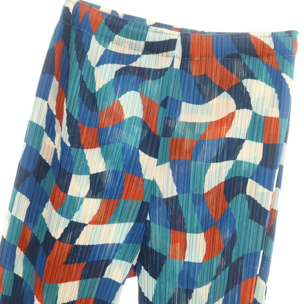 プリーツプリーズ PLEATS PLEASE 秋冬 ポリエステル系 プリーツ イージーパンツ ブルー系xマルチカラー サイズ表記なし L位 レディース