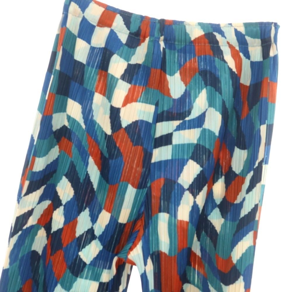  プリーツプリーズ PLEATS PLEASE 秋冬 ポリエステル系 プリーツ イージーパンツ ブルー系xマルチカラー サイズ表記なし L位 レディース ワイドパンツ イージーパンツ パンツ