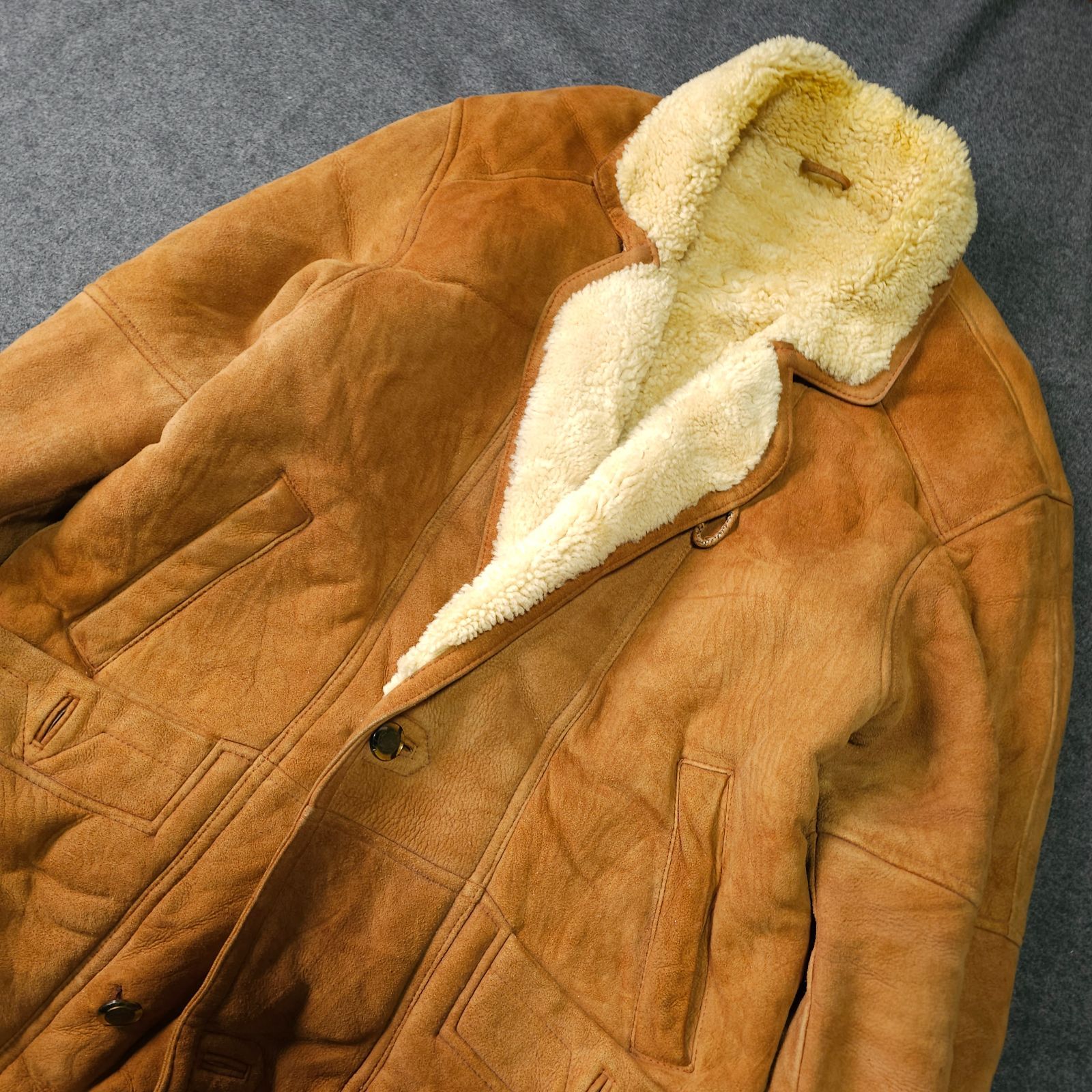 【COMSTOCK】本革 リアルレザームートンジャケット ボア裏地 キャメル L Shearling 本革 羊革 リアルムートンコート ジャケット 54 3L キャメル