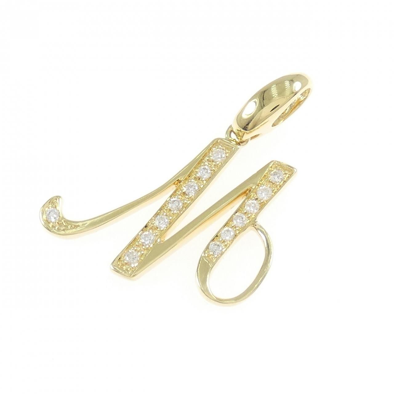 750 YG イニシャルM ダイヤモンド ペンダント 0.14 CT