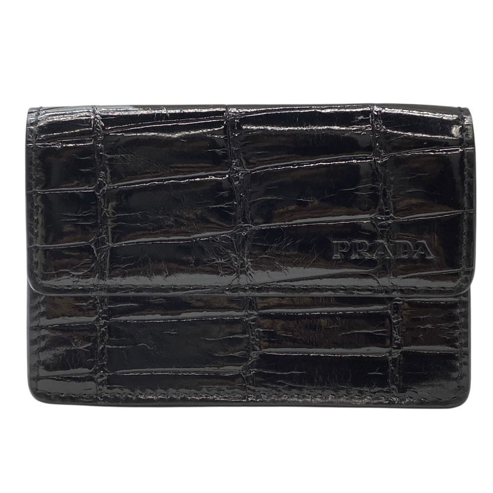 プラダ クロコ型押し カードケース パスケース 名刺入れ コンパクト ロゴ レザー ブラック PRADA 洗練 上質 感 実用性 ミニマル