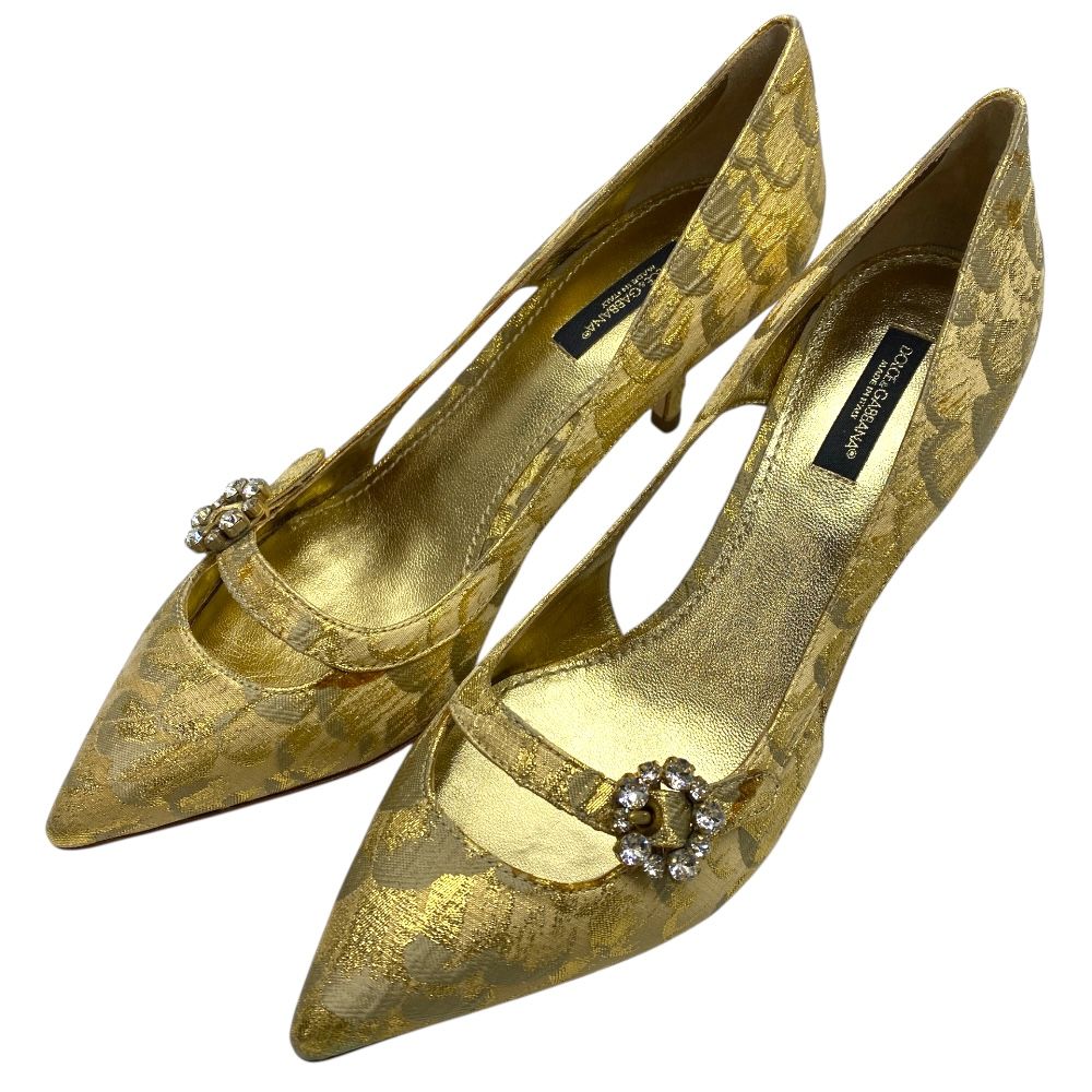 ドルチェ-ガッバーナ クリスタル ビジュー ヒール パンプス ゴールド ドルガバ D-G DG 17854 DOLCE＆GABBANA サイズ36 1|2 約22.5 cm 華やか 上品 感 洗練 フォーマル