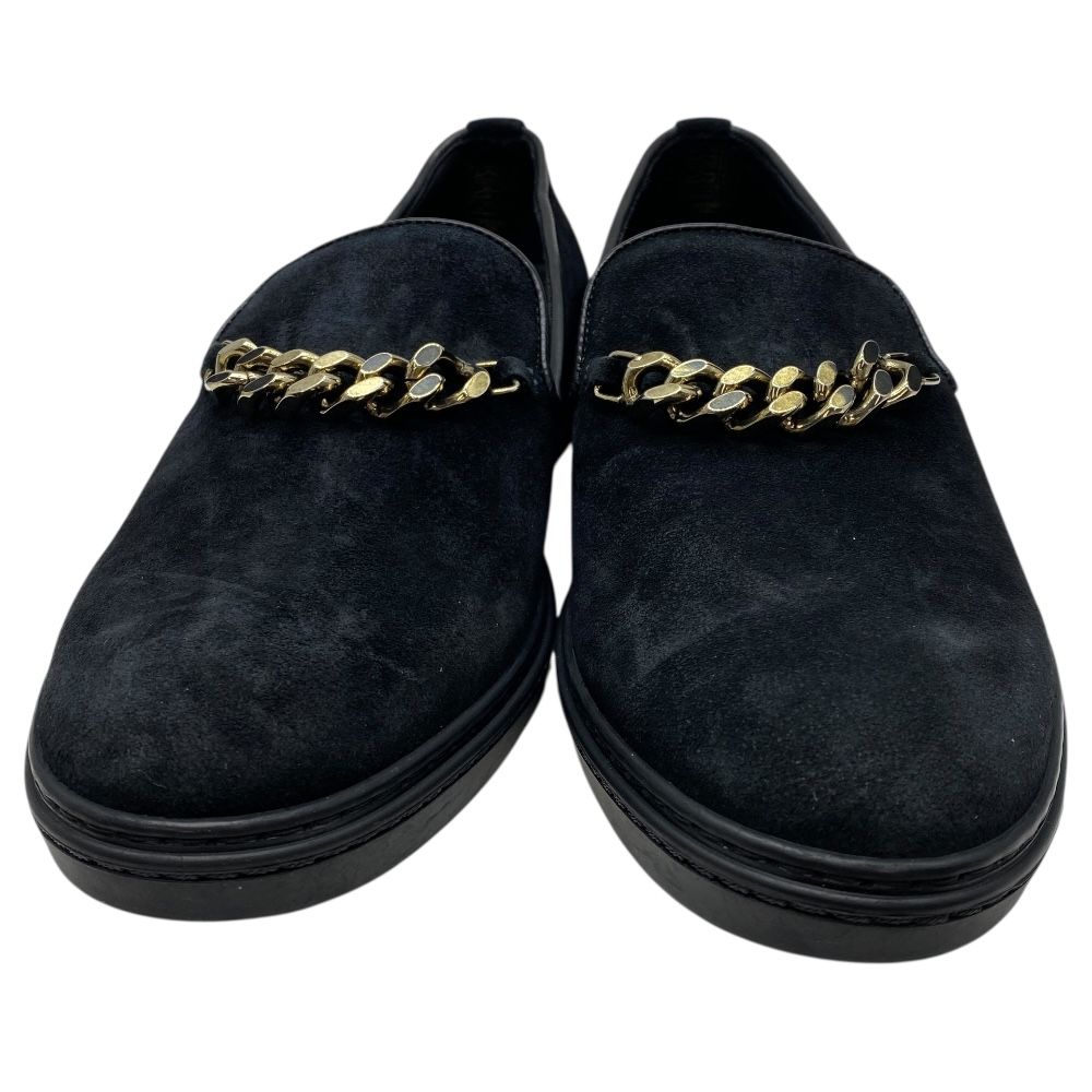 ♥ ジミーチュウ チェーン スリッポン スエード ローファー ブラック ゴールド レザー JIMMY CHOO サイズ41 約26 cm 洗練 感 存在感 モード 上質