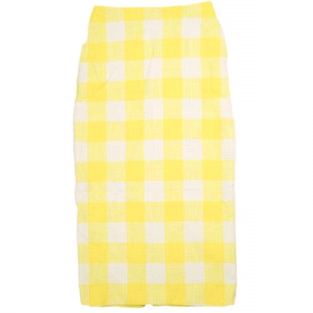 Drawer ドゥロワー 23 SS 日本製 バックスリット ブロックチェックロングスカート 6524-299-1718 36 YELLOW タイト 定価75 900円 ボトムス g 23679