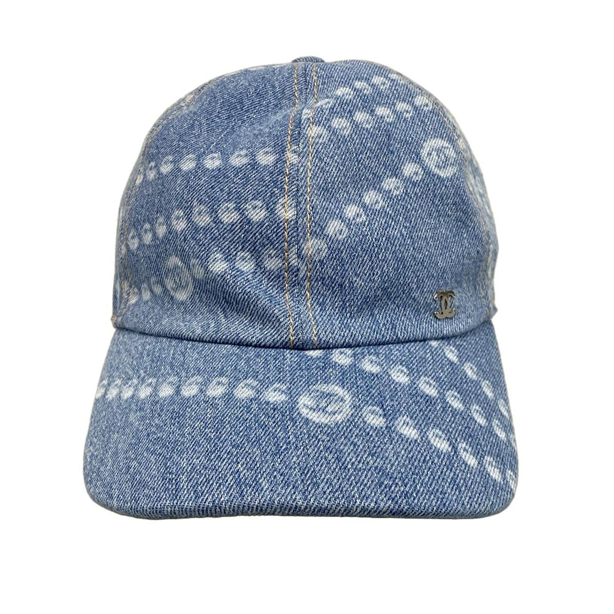 CHANEL シャネル キャップ ブルー ライトブルー ココマーク パールモチーフ コットン