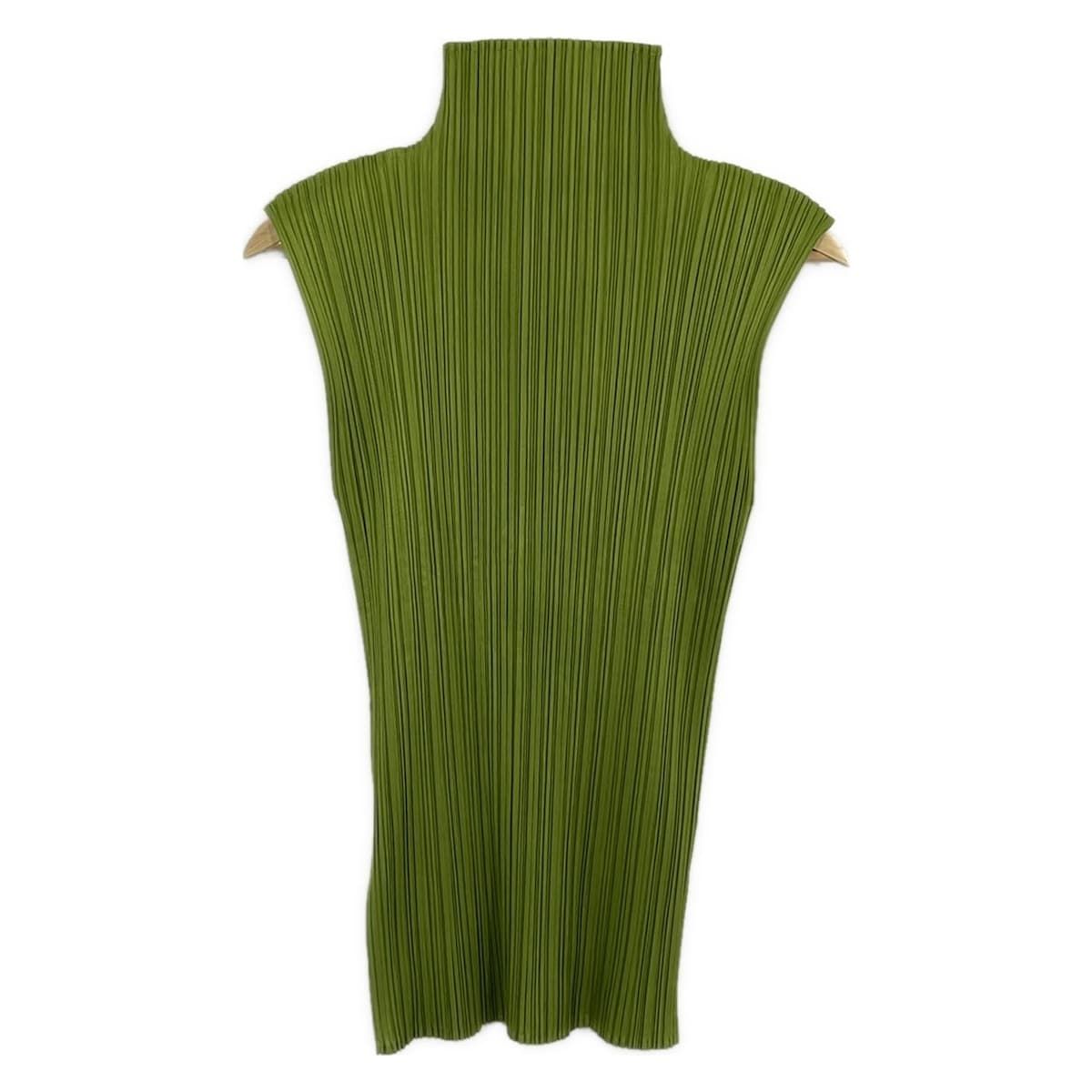 PLEATS PLEASE プリーツプリーズ ノースリーブカットソー サイズ3 L レディース ライトグリーン ハイネック|プリーツ