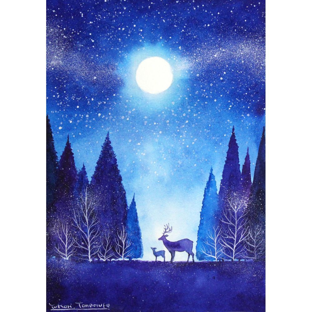 原画）夜月の色【SMサイズ／水彩画／#2971】 - メルカリ