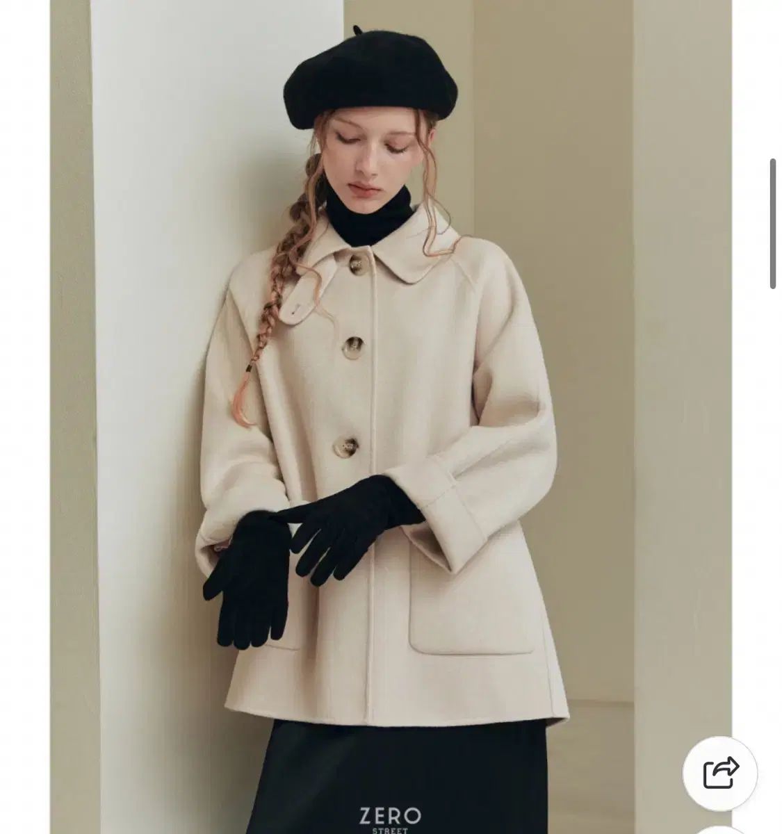 ゼロストリート ウール ハーフコート クリーム s タグ付き