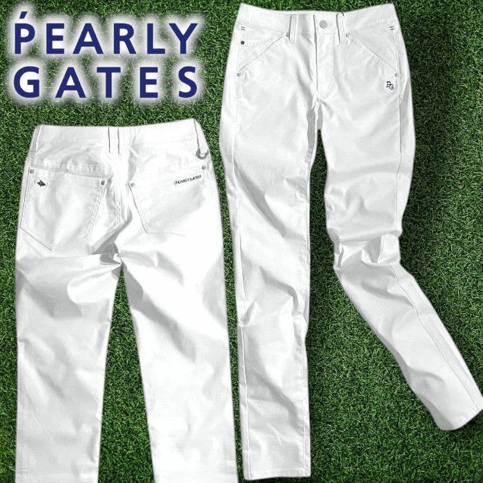 PEARLY GATES パーリーゲイツ ゴルフ C|Peツイル クリーンポケット 無地 ストレッチ ロングパンツ ゴルフウェア レディース 055-2931802 定価2.3万 ホワイト ▲025 50725 w 05
