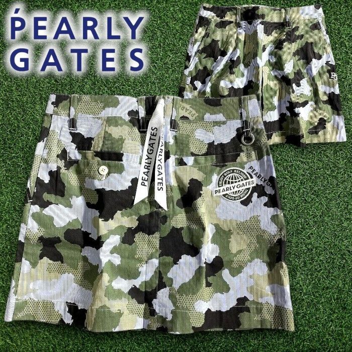 PEARLY GATES パーリーゲイツ ゴルフ コットン混 コードレーン ストライプ柄 カモフラ柄 迷彩柄 ストレッチ ミニ スカート ゴルフウェア レディース 055-2134520 定価3.1万 ミックスグリーン ブルー ▲035 50617 w 04