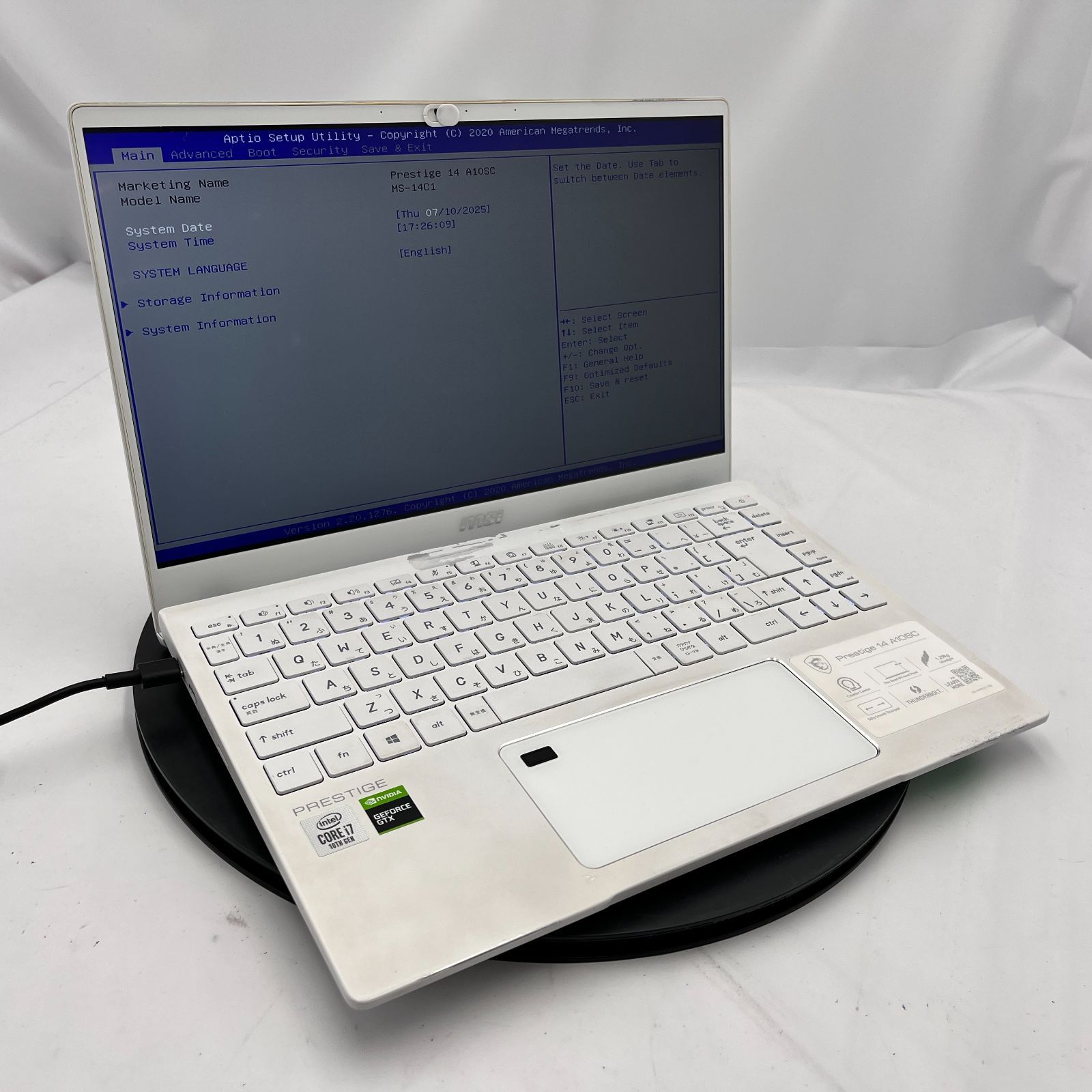 |KBベゼル上部塗装剥げあり msi Prestige 14 A 10 SC Core i 7 10710 U 16 GB ｽﾄﾚｰｼﾞ無 14インチ OS無し ノートパソコン RM 1207