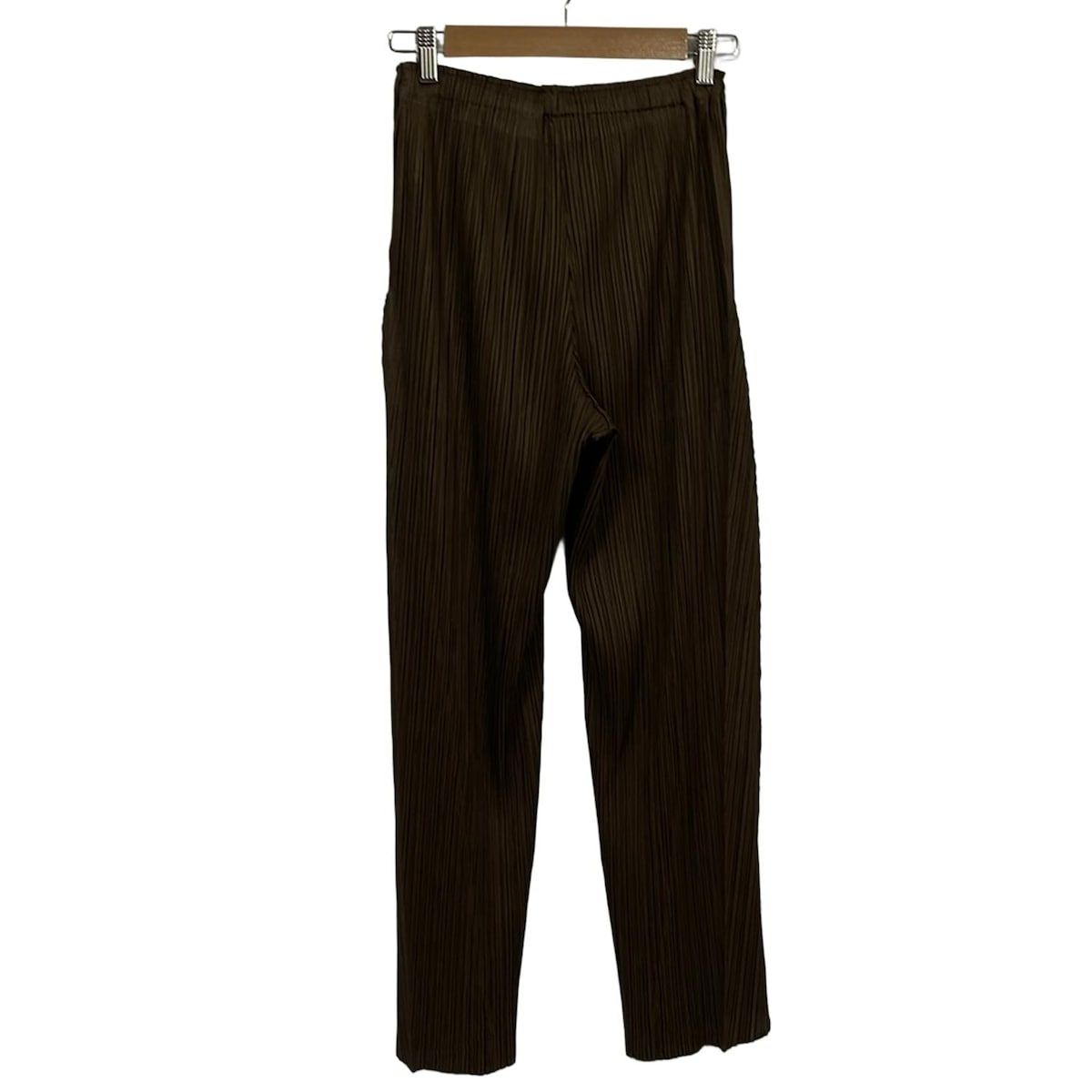 PLEATS PLEASE プリーツプリーズ パンツ サイズ3 L レディース ブラウン フルレングス|プリーツ|ウエストゴム|スリット