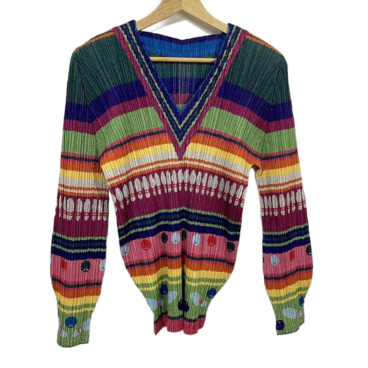 PLEATS PLEASE プリーツプリーズ 長袖カットソー サイズ4 XL レディース PP 73-JK 651 ピンク×パープル×マルチ