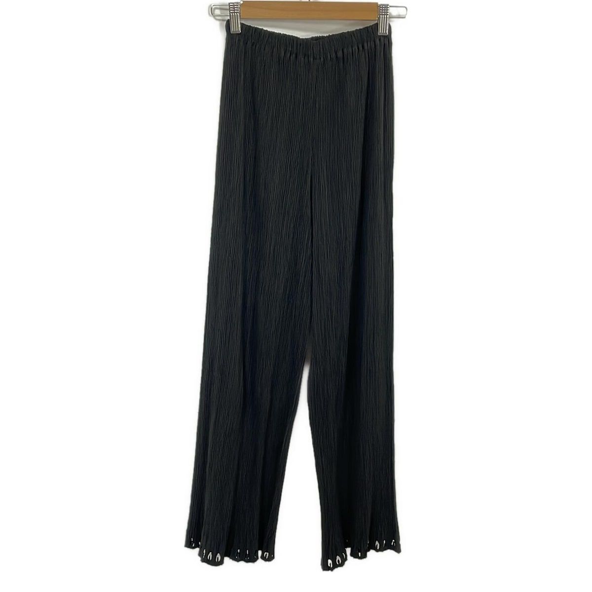 イッセイミヤケ パンツ サイズ2 M レディース 黒 フルレングス|プリーツ|ウエストゴム|パンチング