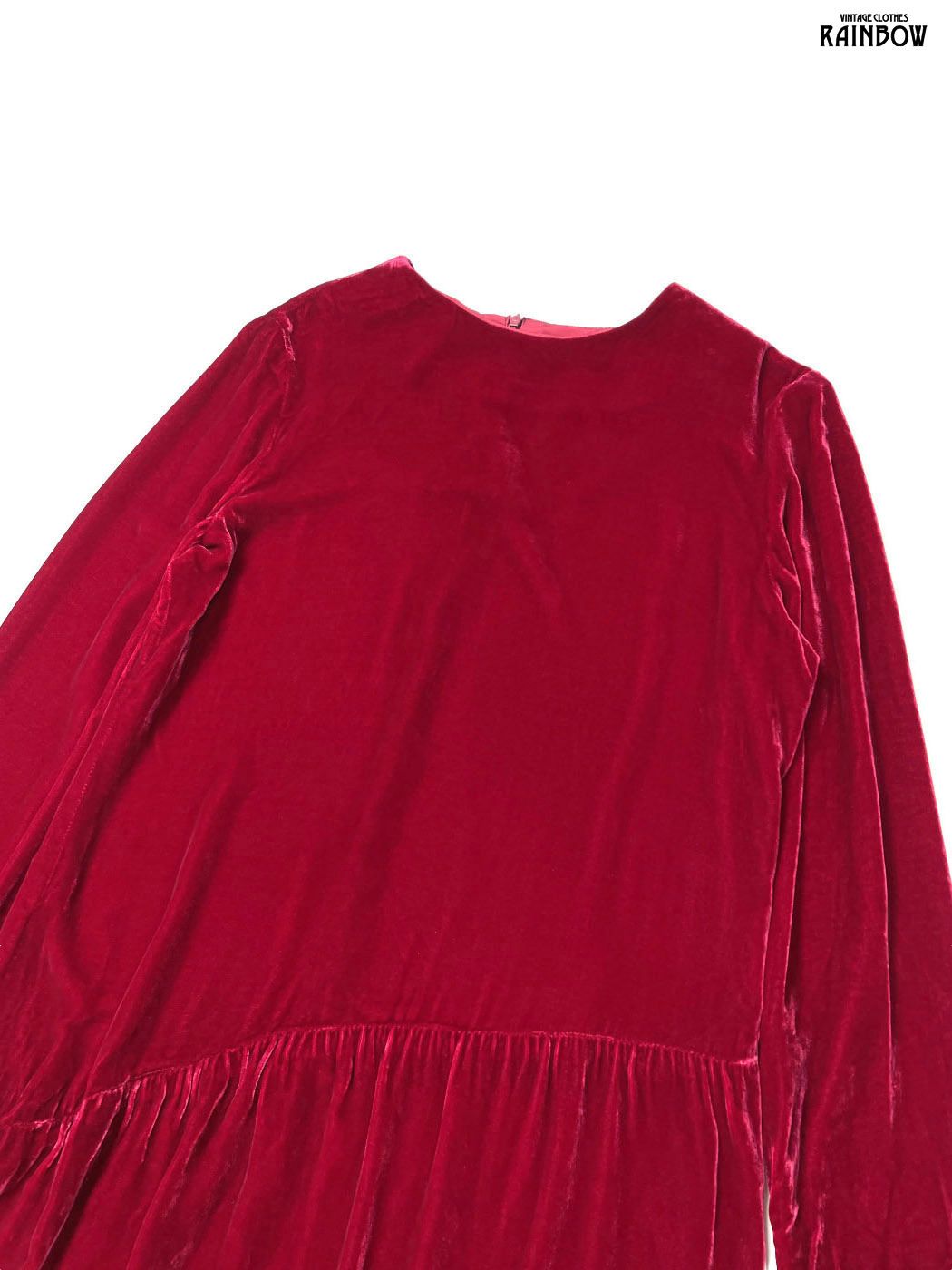 古着 Liz Claiborne リズクレイボーン 無地 ベロア ロング丈 長袖 ワンピース 赤 otu 2512010