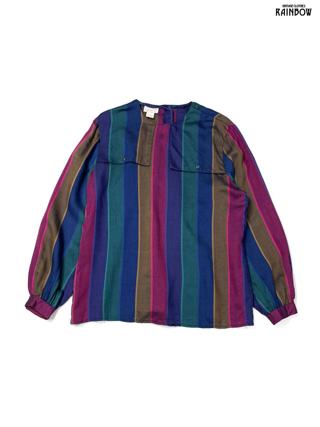 古着 JONES YORK ジョーンズニューヨーク ストライプ柄 ロング丈 長袖 セットアップ 青 紫 otu 2512021