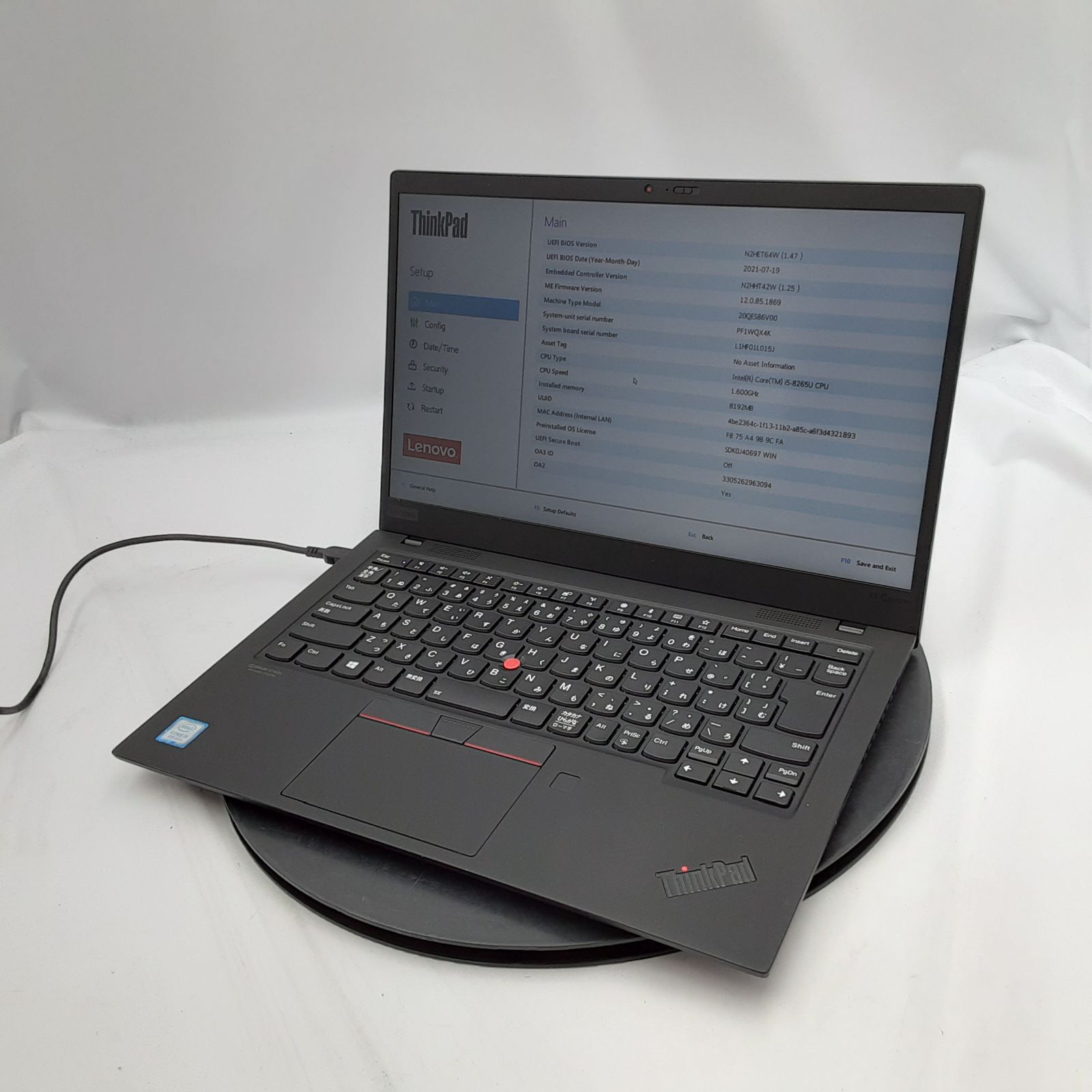 |外観 Lenovo ThinkPad X 1 Carbon Gen 7 Core i 5 8265 U 8 GB SSD 256 NVMe 14インチ OS無し ノートパソコン RM 1212